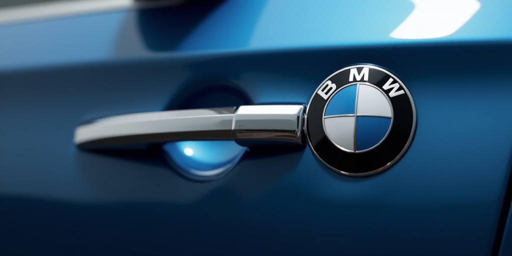 a bmw emblem is shown on a car's front door handle and the emblem is blue and white, Beeple, 4k uhd