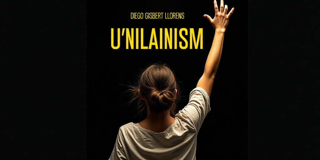 a book cover with a woman raising her hand in the air in front of a black background with yellow let