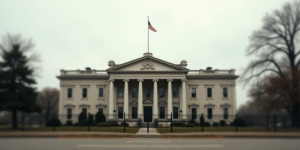 a building with a flag on top of it and a fence in front of it and a flag on top of it, Cassius Marc
