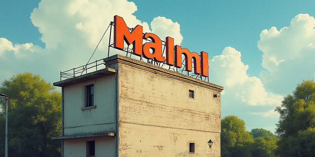 a building with a large sign on the side of it's side and a sky background with trees, Edi Rama, off