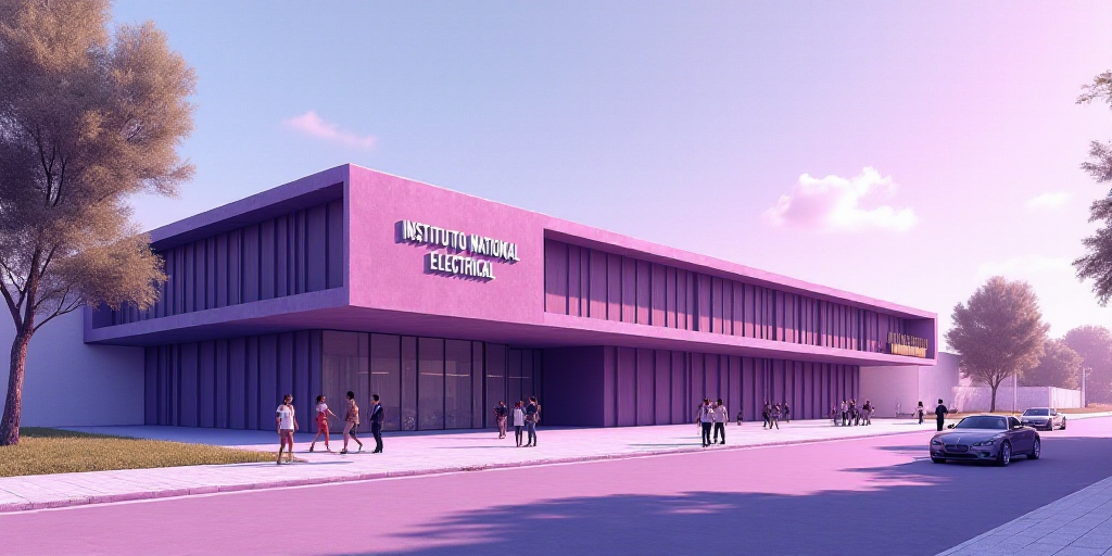 a building with a sign that says instituto national electrical on it and people standing outside it,