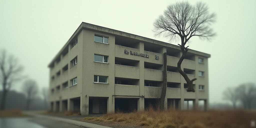 a building with a sign that says bridge 55 on it's side and a tree growing on the roof, Bernardo Dad