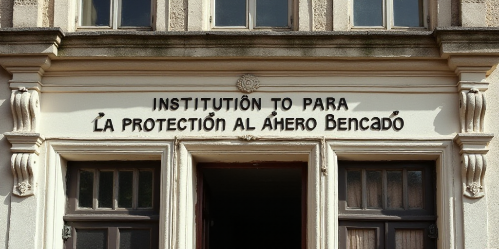 a building with a sign that says institution to para la protection al ahero bencario on it, Carlos T