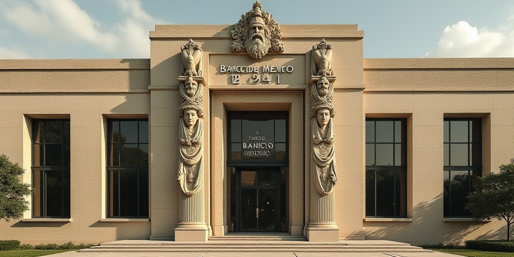 a building with statues of people on the front of it and a sign that says banco de mexico, Carlos Fr