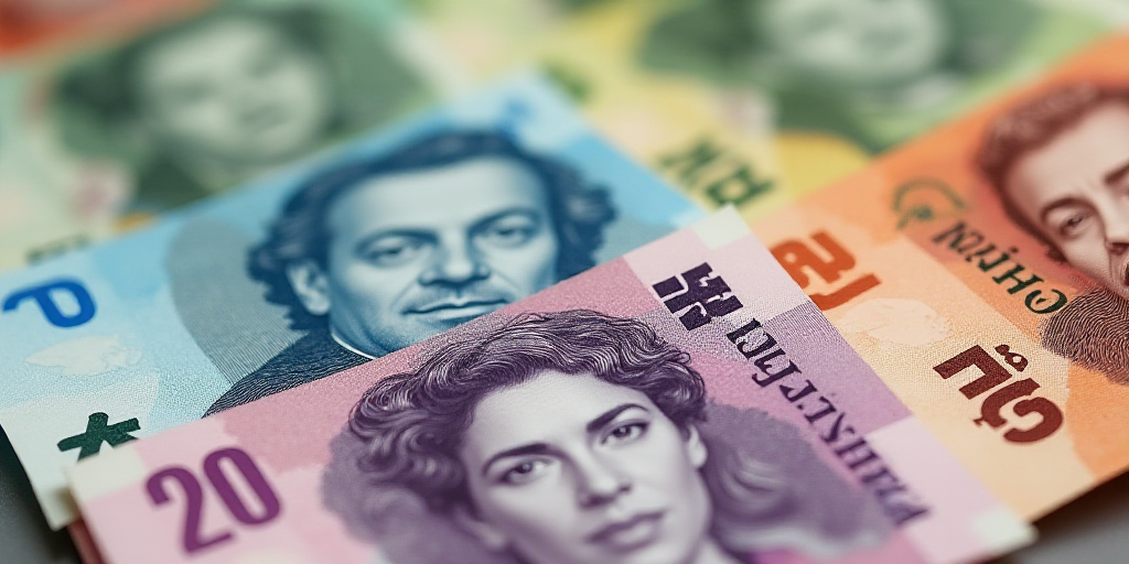 a bunch of different bills with a man on one of them and a woman on the other side of the bill, Aqui