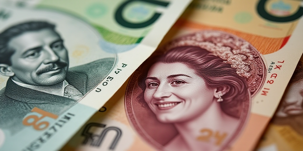 a bunch of mexican currency with a man's face on it and a woman's face on the back of the money, Aug