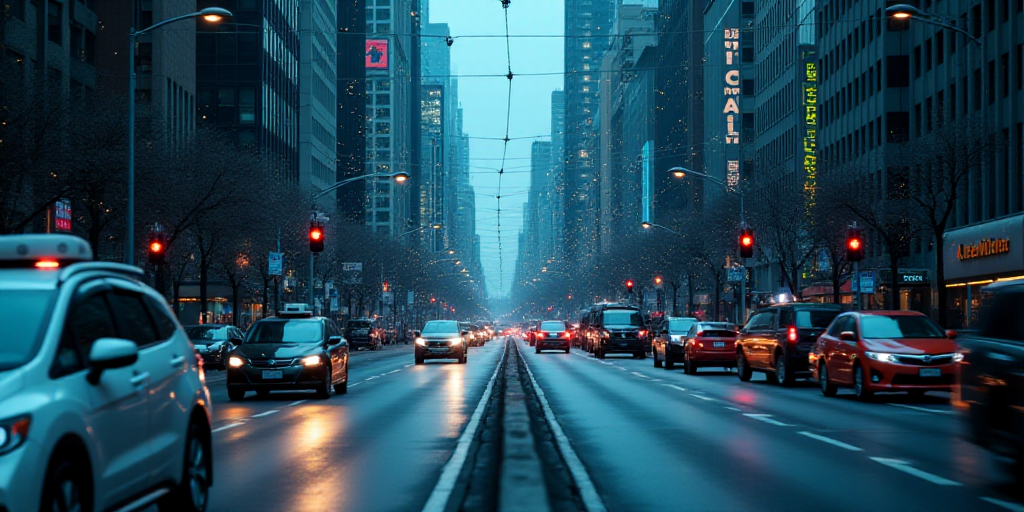 a city street with a lot of cars and a lot of icons on it that are connected to a network, Ai-Mitsu,