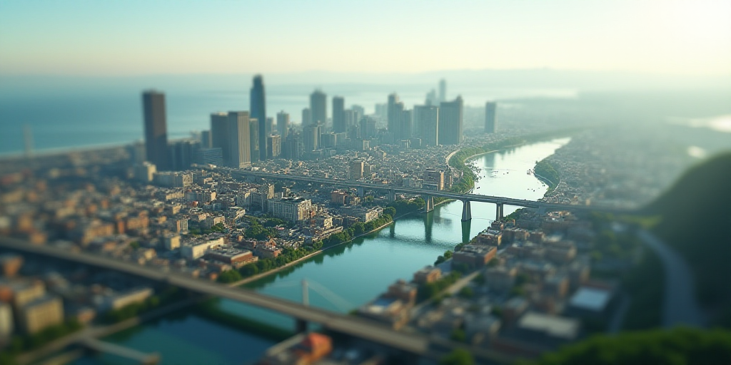 a city with a bridge and a bridge over it with a sky line above it and a city below, Aquirax Uno, bl