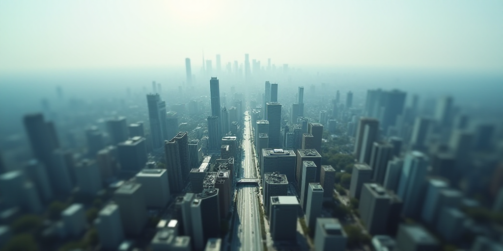 a city with a lot of buildings and a road in the middle of it with a sky background that is very hig