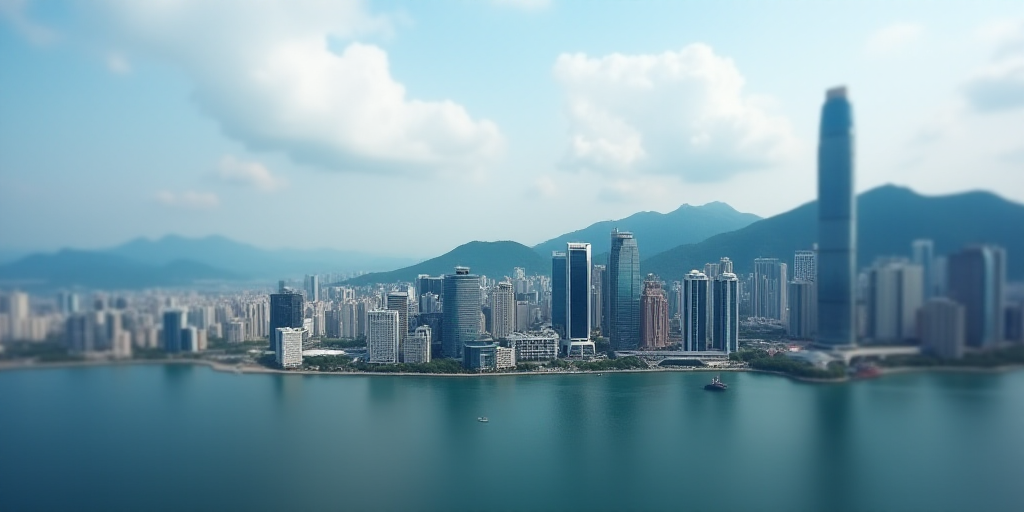 a city with a lot of tall buildings and a mountain in the background with a body of water in front o