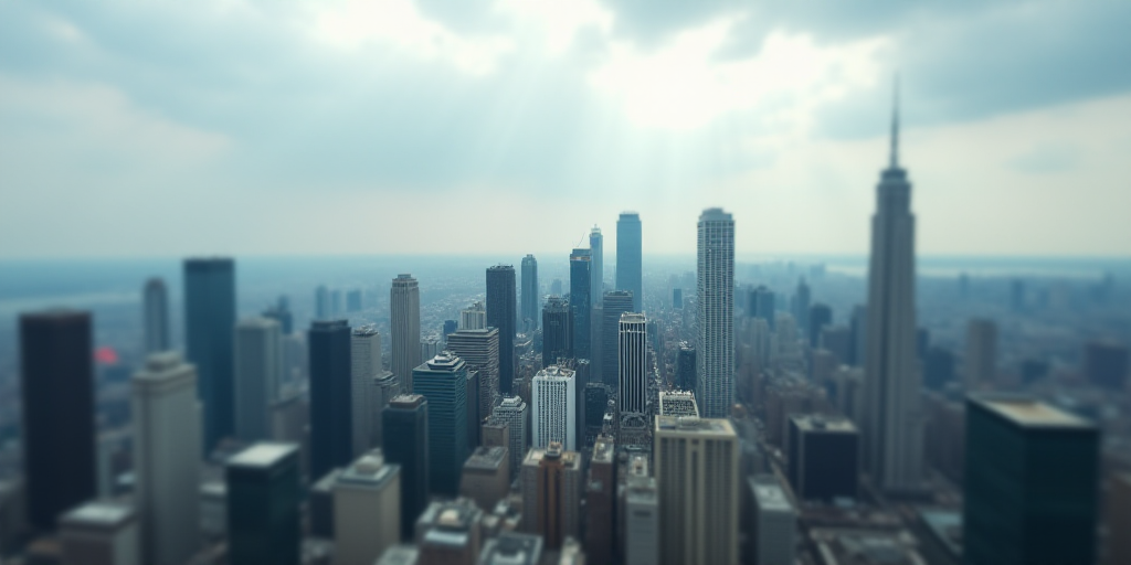 a cityscape with a lot of tall buildings and a cloudy sky in the background with a few clouds, Andre