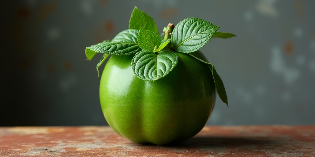 a close up of a green leafy plant on a table with a rusty background and a gray wall, Arcimboldo, pr