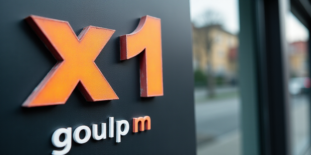 a close up of a sign with a logo on it that says x1 and the word'group ', Anton Graff, m, a stock ph