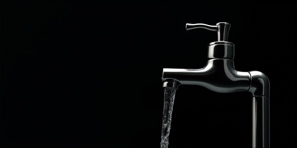 a close up of a water faucet with water running from it's spout and a black background, Andries Stoc