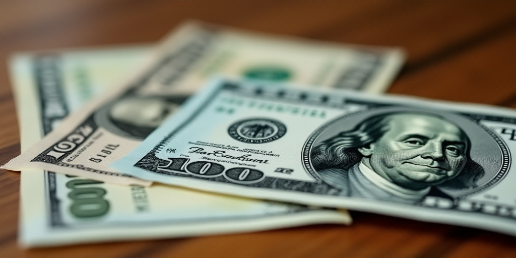 a close up of two different bills on a table with a wooden surface in the background, one of which i