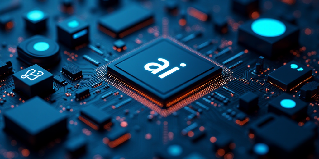 a computer chip with the word ai on it surrounded by icons of other electronic devices and symbols o