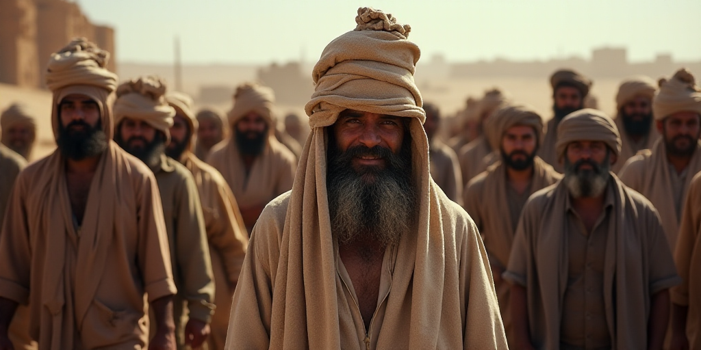 a crowd of people standing around each other with bags on their heads and one man covering his face