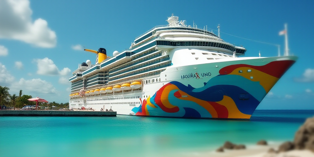 a cruise ship is docked in the water near a sign that says cozumel on it's side, Aquirax Uno, full o