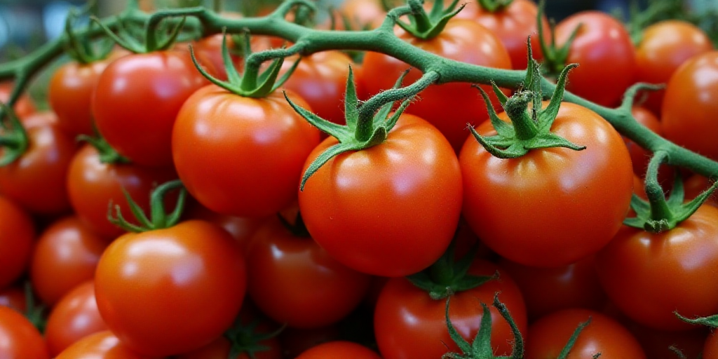 a display of tomatoes on the vine for sale at a store in the uk, with a price tag, Anne Rigney, vine
