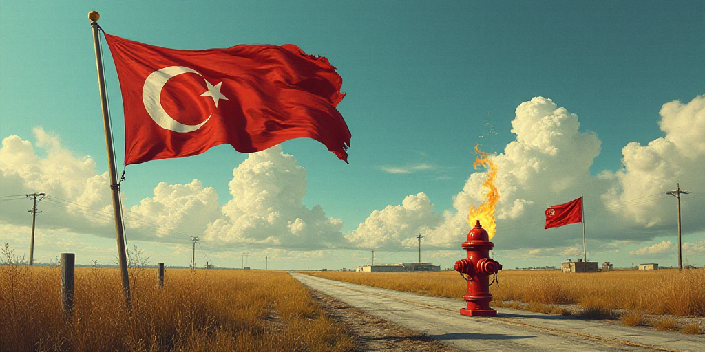 a flag blowing in the wind next to a fire hydrant with a flag on it and a flag on fire, Dahlov Ipcar