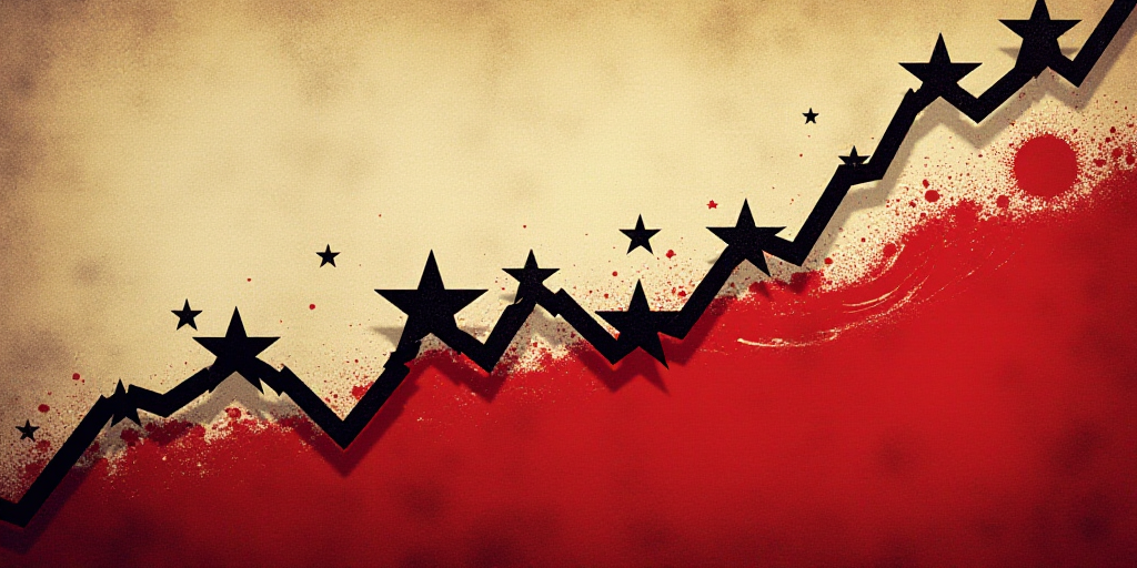 a graphic of a line graph with stars on it and a flag in the background with a line of stars, Andrie