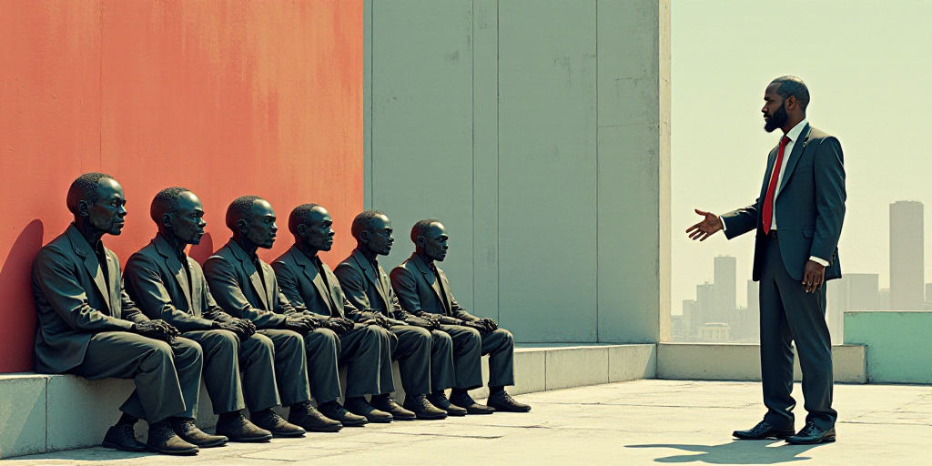 a group of men sitting next to each other in front of a building with their hands out and one man st