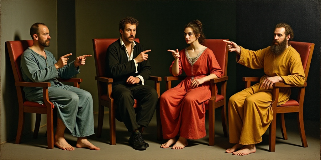 a group of people sitting next to each other in chairs with one man pointing at the camera and the o