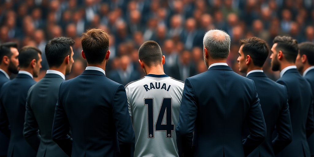 a group of people standing around each other in front of a crowd of people wearing suits and ties an
