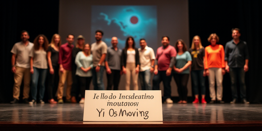 a group of people standing on a stage with a plaque in front of them that says firma de convention j