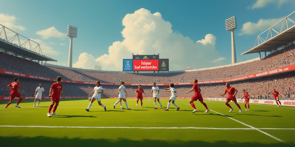 a group of soccer players playing a game of soccer on a field with a bank of america sign in the bac