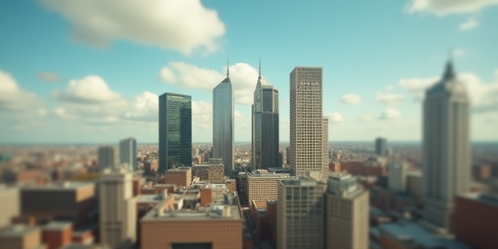a group of tall buildings with a sky background and a few clouds in the sky above them, with a few b