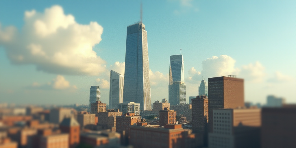 a group of tall buildings with a sky background and a few clouds in the sky above them, with a few b