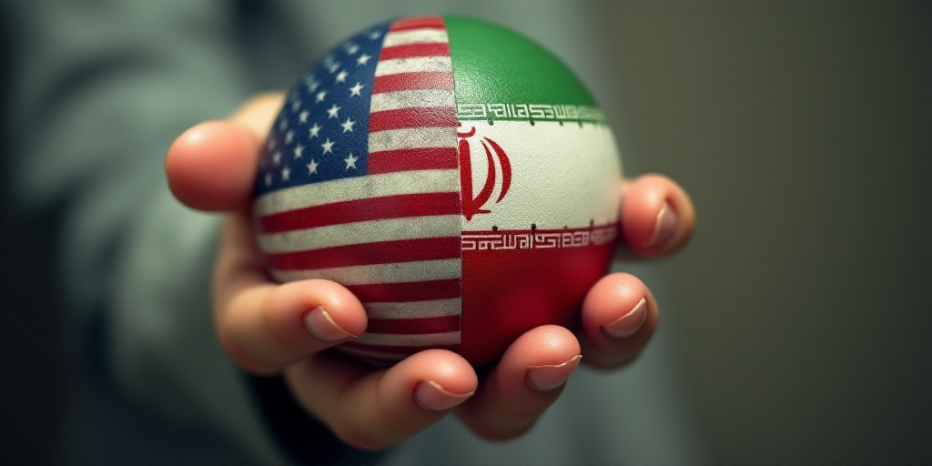 a hand holding a ball with the flag of the united states and the flag of the islamic republic on it,