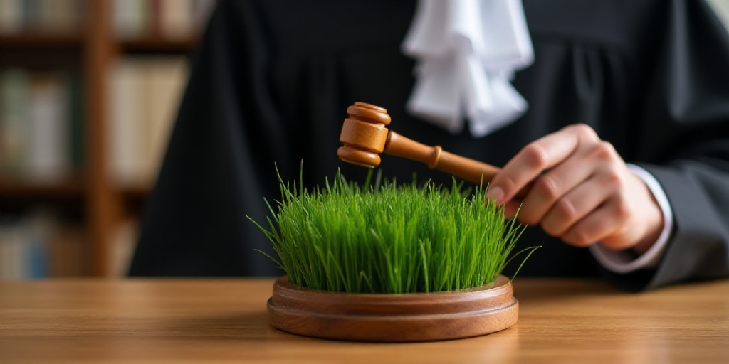 a judge is holding a gaven over a small green plant on a wooden table with a wooden base, Edi Rama,