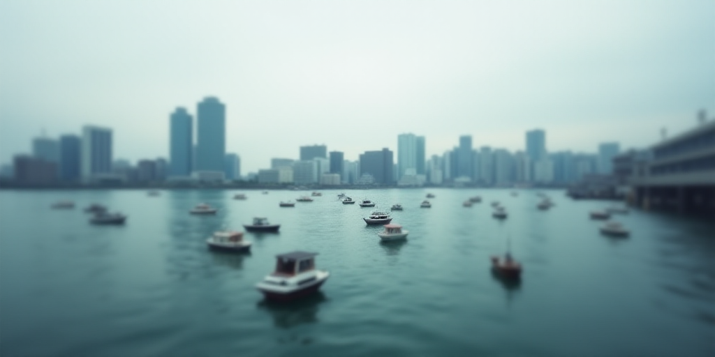 a large body of water with a bunch of boats in it and a city in the background with tall buildings,