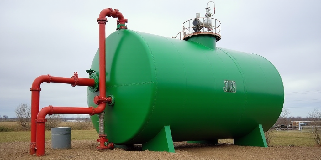 a large green tank with a red pipe next to it and a red pipe next to it with a red pipe, Eduardo Lef