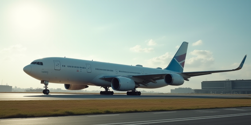 a large jetliner sitting on top of an airport runway next to a building with windows and a logo on i