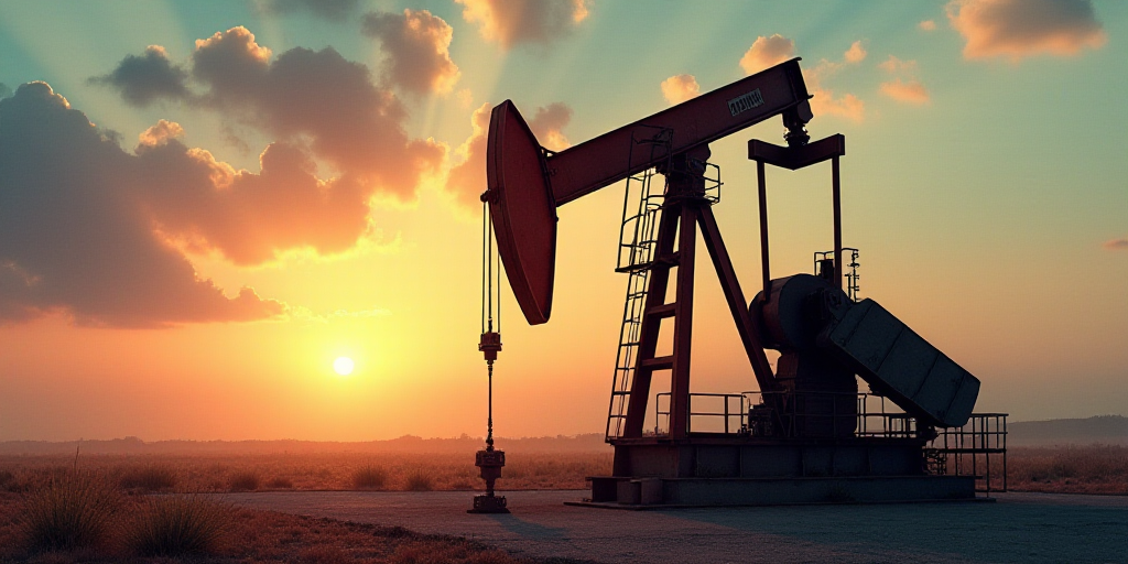 a large oil pump with the sun shining through it's windows and a ladder going up to it, Andries Stoc