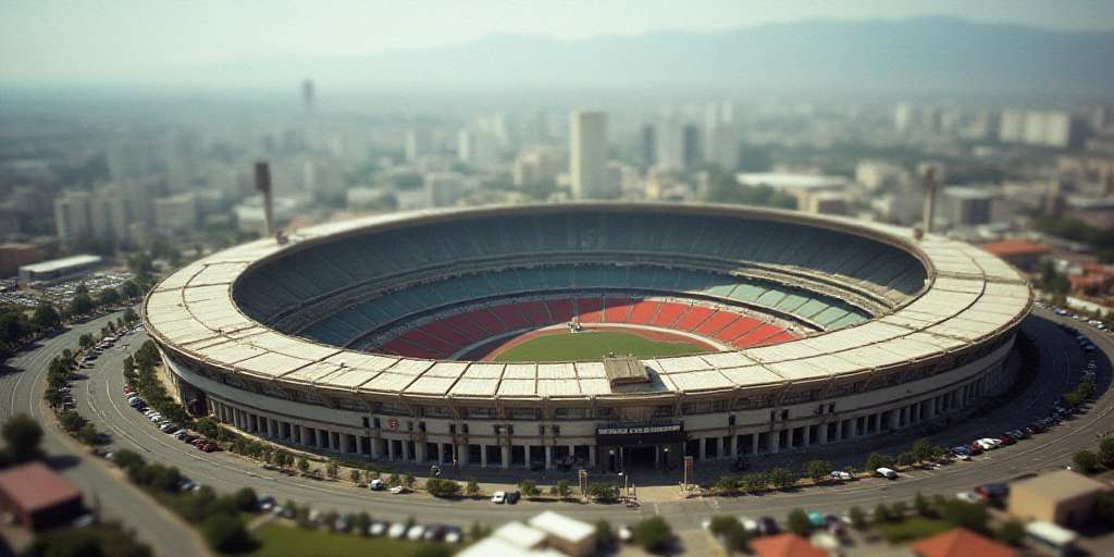 a large stadium with a large dome on top of it's roof and a parking lot below it, David Alfaro Sique