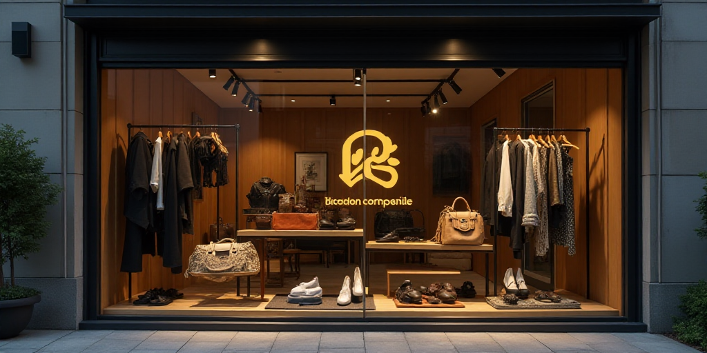 a logo for a company that sells accessories and accessories for sale in the store's storefront windo