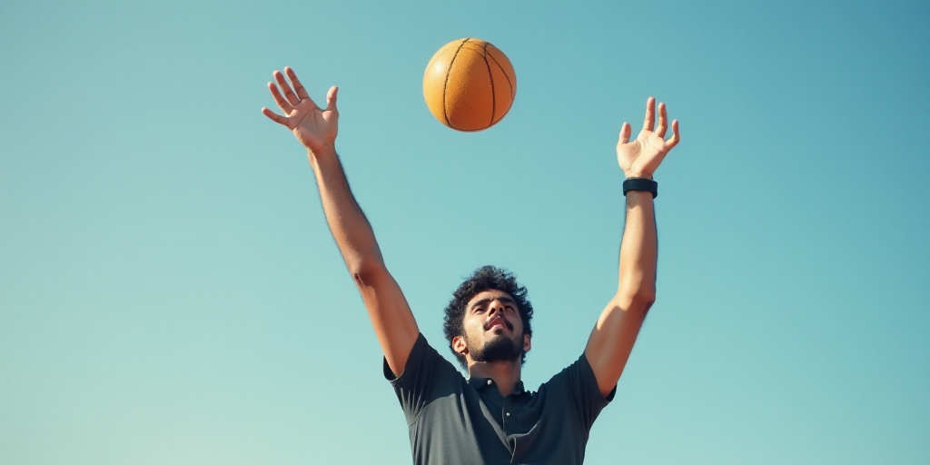 a man holding a ball up in the air with his hands up in the air and his hands in the air, Fathi Hass