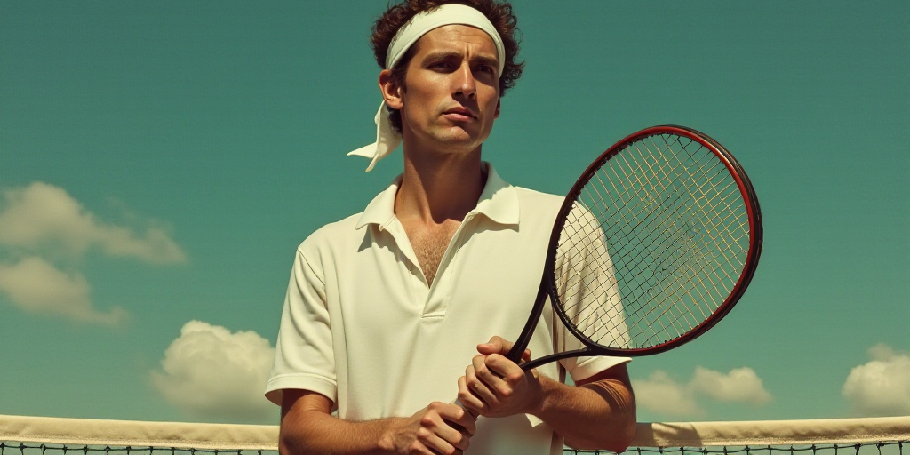 a man holding a tennis racquet on top of a tennis court with a white shirt on and a white headband,
