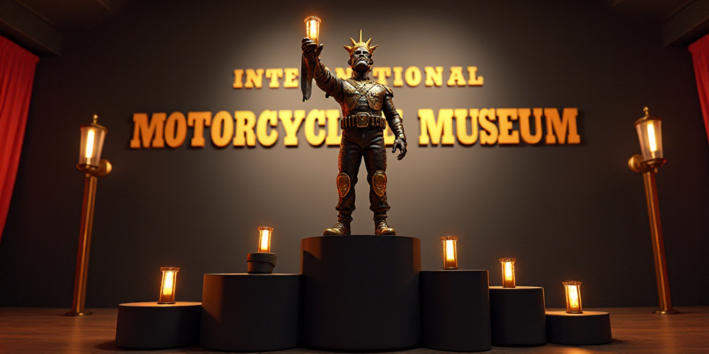 a man holding a trophy in his hand on a podium with a sign in the background that says international