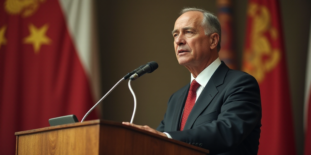 a man in a suit and tie giving a speech at a podium with a microphone in front of him, Dahlov Ipcar,