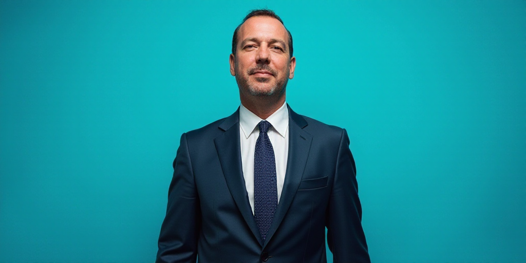 a man in a suit and tie standing in front of a blue background with a caption that reads el paso ros