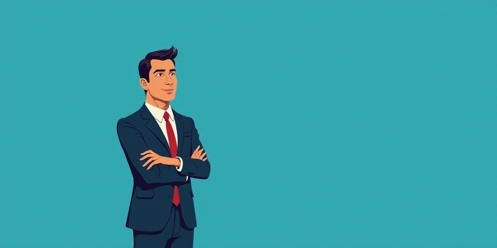 a man in a suit and tie standing with his arms crossed in front of him, with a blue background, Carl
