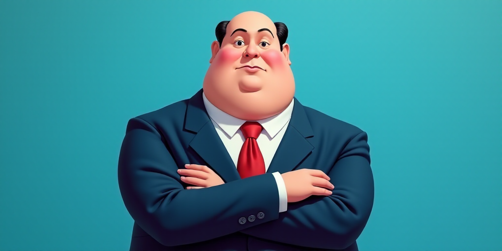 a man in a suit and tie with his arms crossed and his arms crossed, with a blue background, Fernando