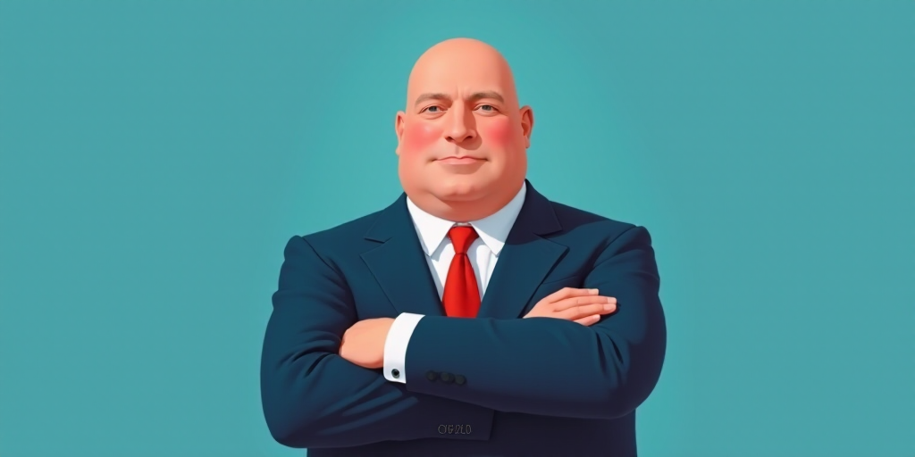 a man in a suit and tie with his arms crossed and his arms crossed, with a blue background, Fernando