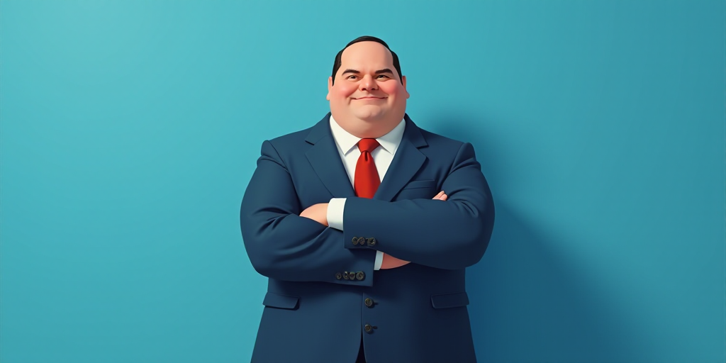 a man in a suit and tie with his arms crossed and his arms crossed, with a blue background, Fernando