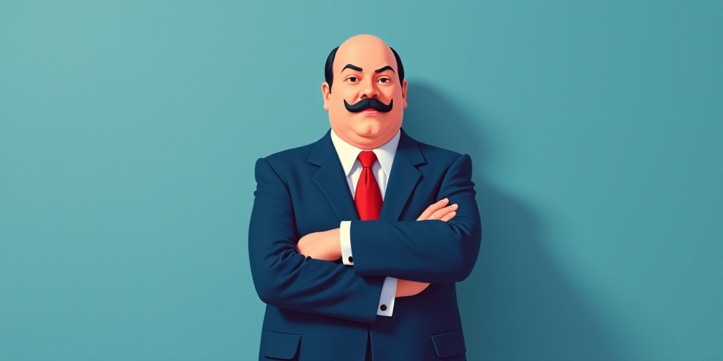 a man in a suit and tie with his arms crossed and his arms crossed, with a blue background, Fernando